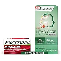 Excedrin Migraine Relief Caplets - 200 Ct and Head Care Replenish Plus Focus Drink Mix - 24 Packets Convenience Pack
