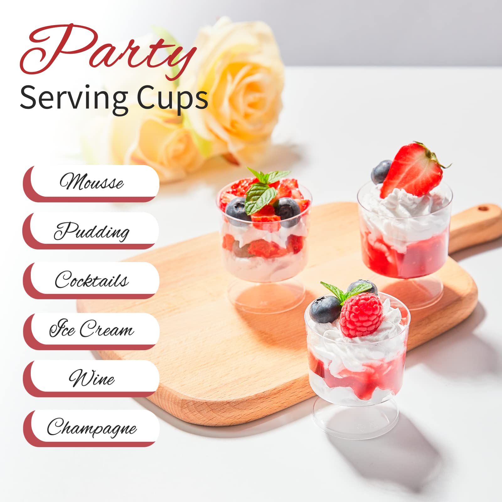Zezzxu 100 Pack 2 oz Mini Dessert Cups, Disposable Appetizer Cups Mousse Cups Small Plastic Wine Glasses for for Serving Individual Pudding Shots, Cocktail, Trifle