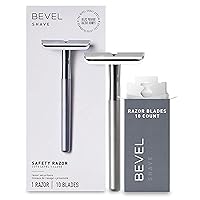 Safety Razor with Brass Weighted Handle and 10 Double Edge Safety Blade Refills, Single Blade Razor for Men, Designed for Coarse Hair to Prevent Razor Bumps - Silver (Packaging May Vary)