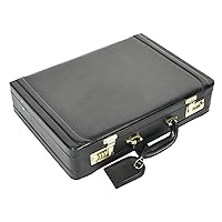 Mens Leather Attache Case Black Twin Lock Classic Briefcase Business Bag - Musk, Black, Large