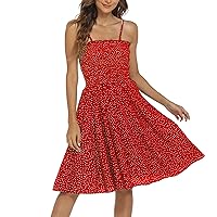 Womens Summer Dresses Ladies Dress Small Circle Print Tube Polka Dot Dress Casual Dress(Red,Large)