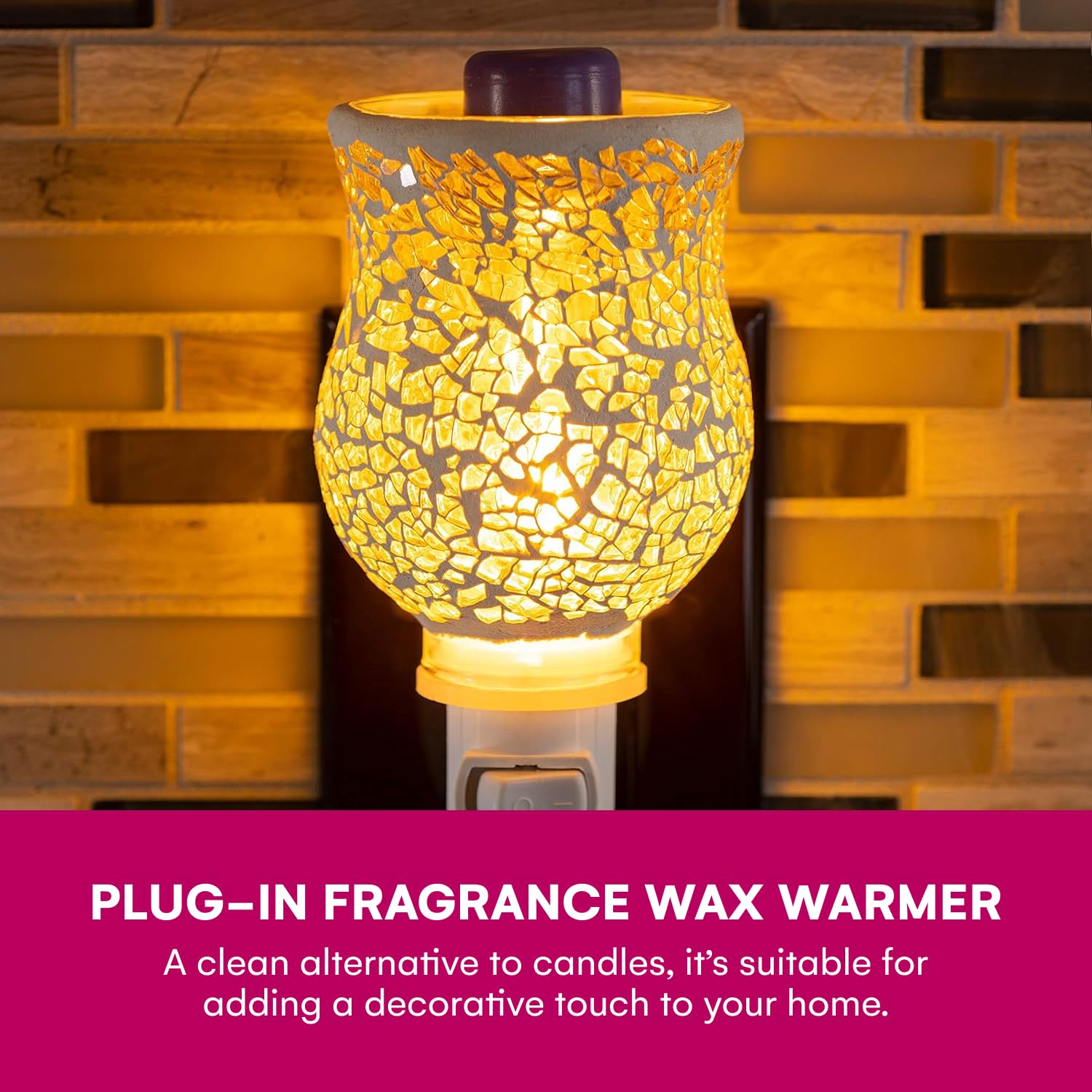 Dawhud Direct Wall Plug-in Wax Warmer for Scented Wax, Mosaic Glass Crackled Amber Electric Home Fragrance Warmer for Essential Oils, Candle Wax Melts and Tarts, Scentsy Warmer Night Light