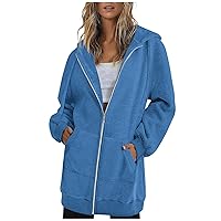 Women's Oversized Zip Up Fleece Hoodies Long Outerwear Sweatshirts with Pockets 2023 Fall Winter Drawstring Jackets