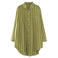 Womens Button up Wide Striped Printed Lapel Single Breasted Cotton Clothes Women's Spring and Summer Short Womens
