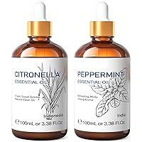 HIQILI Peppermint Essential Oil and Citronella Essential Oil, 100% Pure Natural for Diffuser - 3.38 Fl Oz