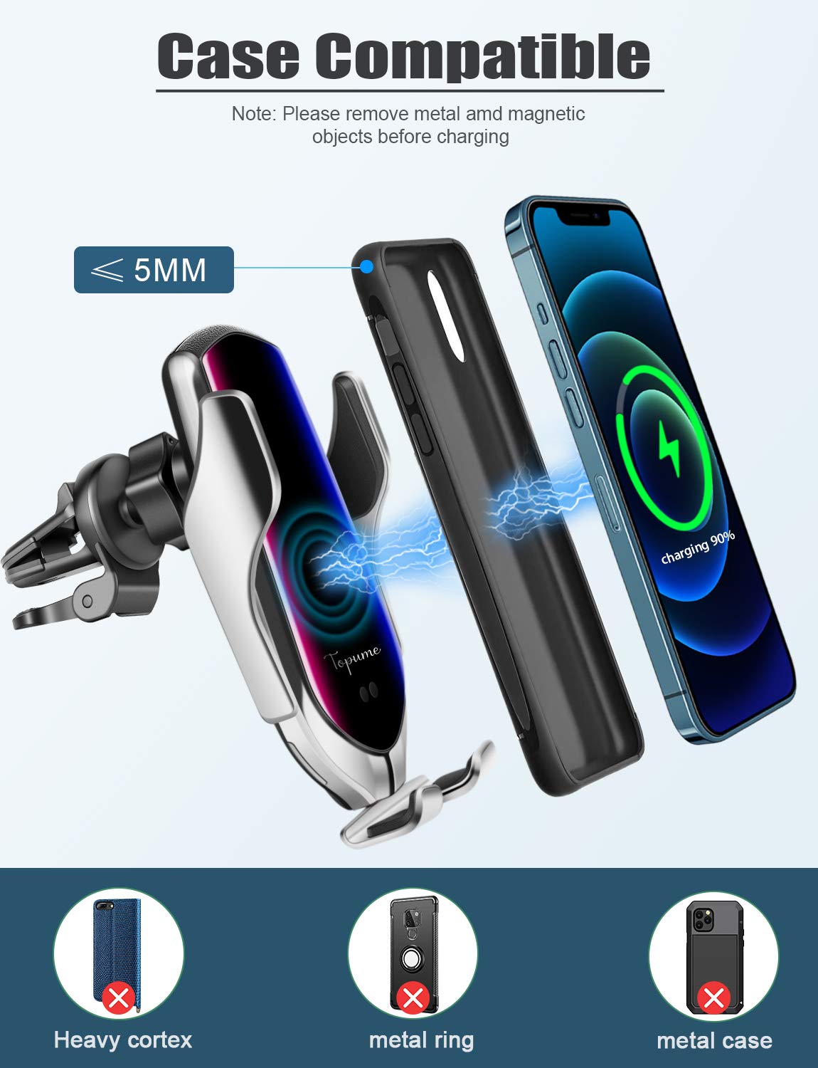 Wireless Car Charger,10W Qi Fast Charging Auto-Clamping Car Phone Mount Air Vent Phone Holder Compatible with iPhone 13/12/12Pro/SE/11/11Pro/11ProMax/XSMax/XS/XR,Samsung S10/S9/S8/Note10