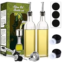 AOZITA [2 PACK] 17 oz Glass Olive Oil Dispenser Bottle Set - 500ml Clear Oil & Vinegar Cruet Bottle with Pourers, Funnel and Labels - Olive Oil Carafe Decanter for Kitchen