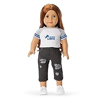 American Girl Detroit Lions 18 inch Fan Tee with Crew Neck Striped Short Sleeve, Blue and White, 1 pcs, Ages 6+