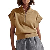 Langwyqu Womens Short Sleeve Cropped Knit Tops Half Zip Cap Sleeve Lightweight Oversized Sweater Vest