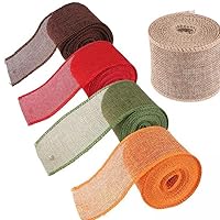 5 Rolls Rustic Jute Burlap Ribbon Colorful Roll Linen Ribbon Craft Ribbon Band for Gift Wrapping and Crafts 6cm