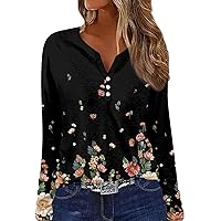 Fall Tops for Women 2023 Long Sleeve V Neck Shirts Solid Color Button Up Tunics Tee Winter Henley Pullover Blouses