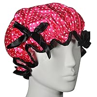 Stylish Satin Shower Cap, Pink Polka Dots/Bow