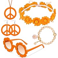 5 Pcs Kids Hippie Costume Accessories Set Boho Peace Sign Daisy Flower 60s 70s Party Decor for Groovy Party Girls