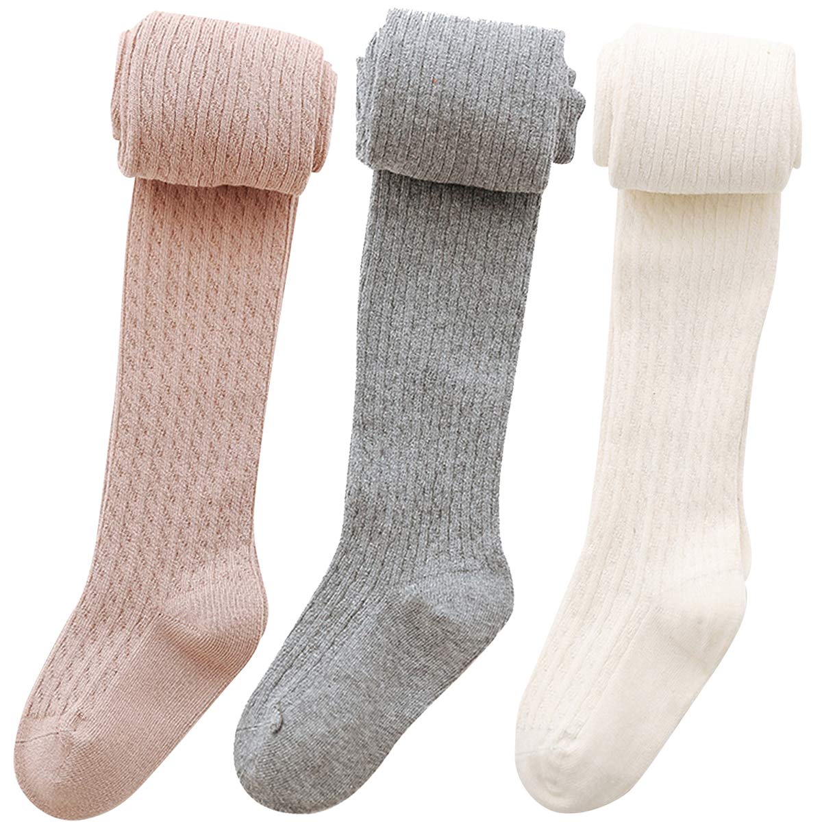vanberfia Baby Girls Tights Cable Knit Leggings Stockings 3 Pack Pantyhose Infants Toddlers 2-10T…