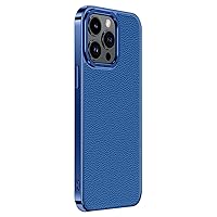 Case for iPhone 15Pro Max/15 Pro/15 Plus/15, Genuine Leather Soft Electroplated Edges Phone Cover with Metal Lens Protection Frame (15 Pro Max,Blue)