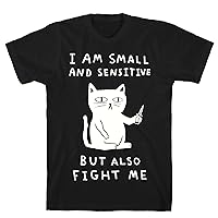 LookHUMAN I Am Small and Sensitive But Also Fight Me Cat Athletic Gray Men's Cotton Tee