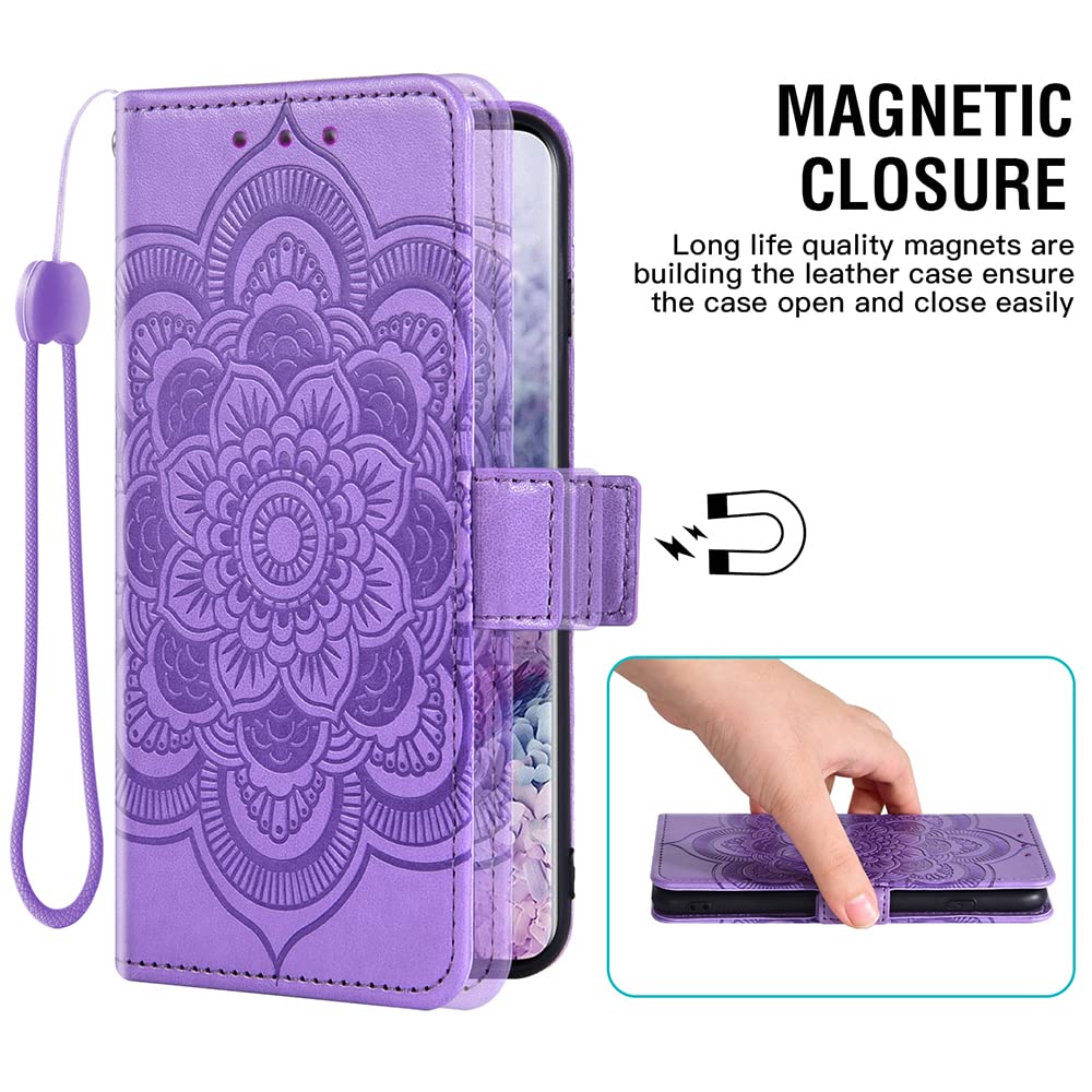 Compatible with iPhone 5S 5 SE 2016 5SE Wallet Case and Tempered Glass Screen Protector Flip Card Holder Purse Cell Phone Cover for iPhone5 iPhone5s iPhoneSE iPhone6se i 6SE iPhone5se Women Men Purple