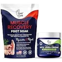 Tea Tree Oil Foot Cream - Moisturizing Athletes Foot Care For Dry Cracked Feet Cream & Muscle Relief Foot Soak with Epsom Salts - All Natural Salts for Post Workout Recovery - Softens Calluses