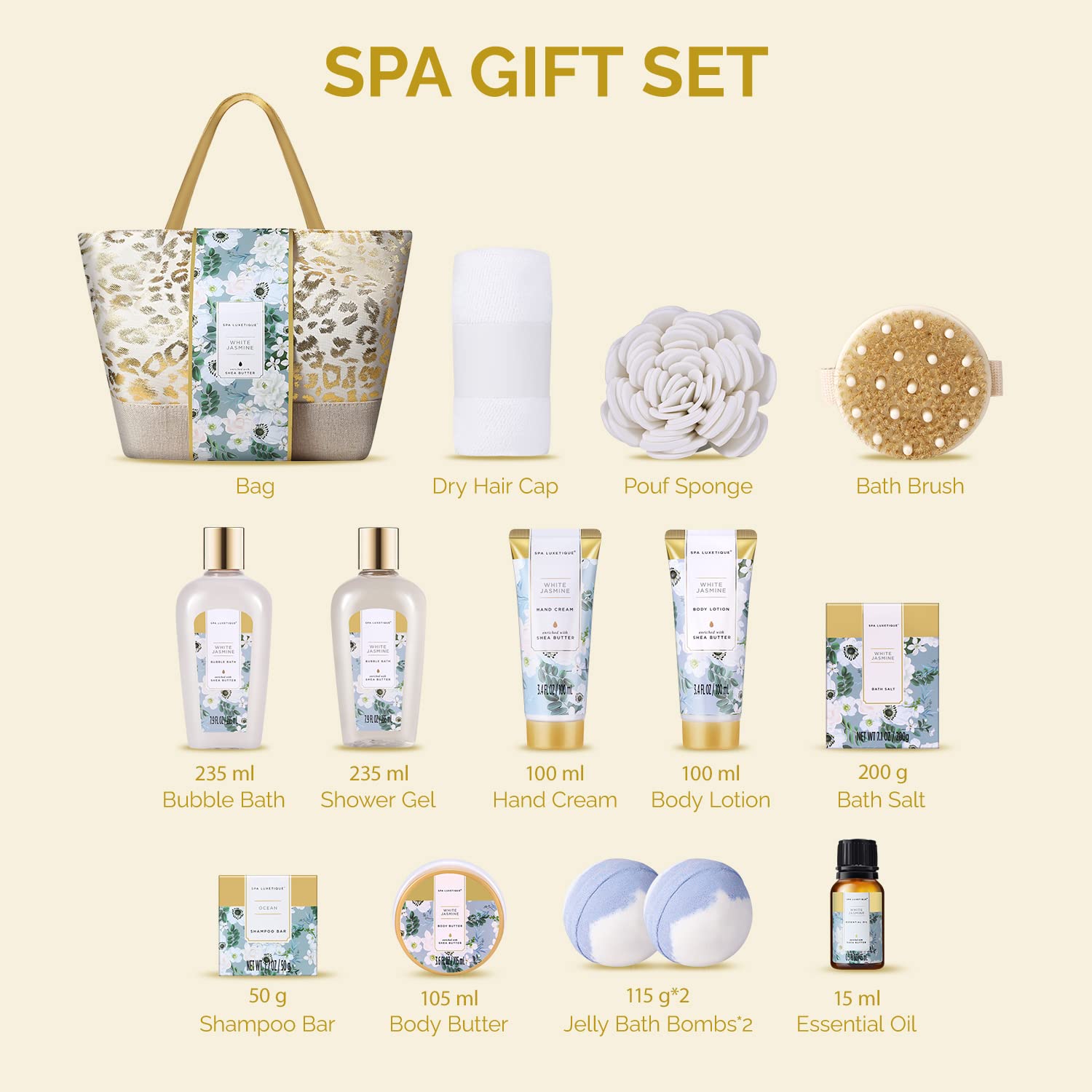 Spa Gift Baskets for Women, Spa Luxetique Gifts for Women, 15pcs Luxury Relaxing Spa Gift Set Includes Bath Bombs, Essential Oil, Hand Cream, Bath Salt and Luxury Tote Bag, Birthday Gifts For Women