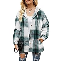 EFOFEI Women's Plaid Long Sleeve Shacket Fashion Lapel Hoodie Overcoat Color Block Casual Coat with Pockets