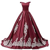 Applique Ball Gown Quinceanera Prom Dress Bridal Reception Wedding Dresses with Cap Sleeve
