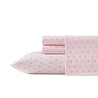 Laura Ashley - Queen Sheets, Cotton Percale Bedding Set, Lightweight & Breathable Home Decor (Scallop Dollop Pink, Queen)