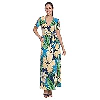 London Times Women's Ruffle V-Neck Surplice Cold Shoulder Maxi with Side Slit