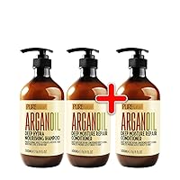 Moroccan Argan Oil Shampoo and Two Conditioners SLS Sulfate Free - Best for Damaged, Dry, Curly or Frizzy Hair - Thickening for Fine/Thin Hair, Safe for Color and Keratin Treated Hair