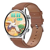 HANDA HK8 Pro Smart Watch for Men Women, Fitness Tracker Smartwatch with Always-on AMOLED Screen Heart Rate Sleep Monitor Pedometer Bluetooth Call IP68 Waterproof Activity (Brown Leather2), 1.36 inch