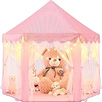 Princess Tent for Girls, Kids Tent Indoor, Girls Tent with Lights, Pink Play Tent for Toddlers, Princess Castle Playhouse Tent for Girls, 55 x 53 inch Toy Tent