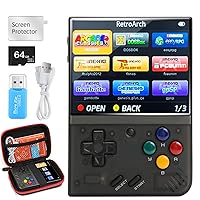 Miyoo Mini Plus,Retro Game Console with 64G TF Card,Support 10000+Games,3.5-inch Portable Rechargeable Open Source Game Console Emulator with Storage Case.(Black)