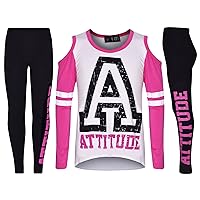 ATTITUDE Shoulder Cut Top & Legging Set Long Sleeves T Shirt Summer Two Piece Outfit Girls Boys Age 5-13 years