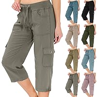 Womens Cargo Capris Lightweight Hiking Pants 6 Pockets Quick Dry Casual Outdoor Trip Loose Shorts Cropped