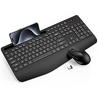 Wireless Keyboard and Mouse Combo - Full-Sized Ergonomic Keyboard with Wrist Rest, Phone Holder, Sleep Mode, Silent 2.4GHz Cordless Keyboard Mouse for Computer, Laptop, PC, Mac, Windows (Black)