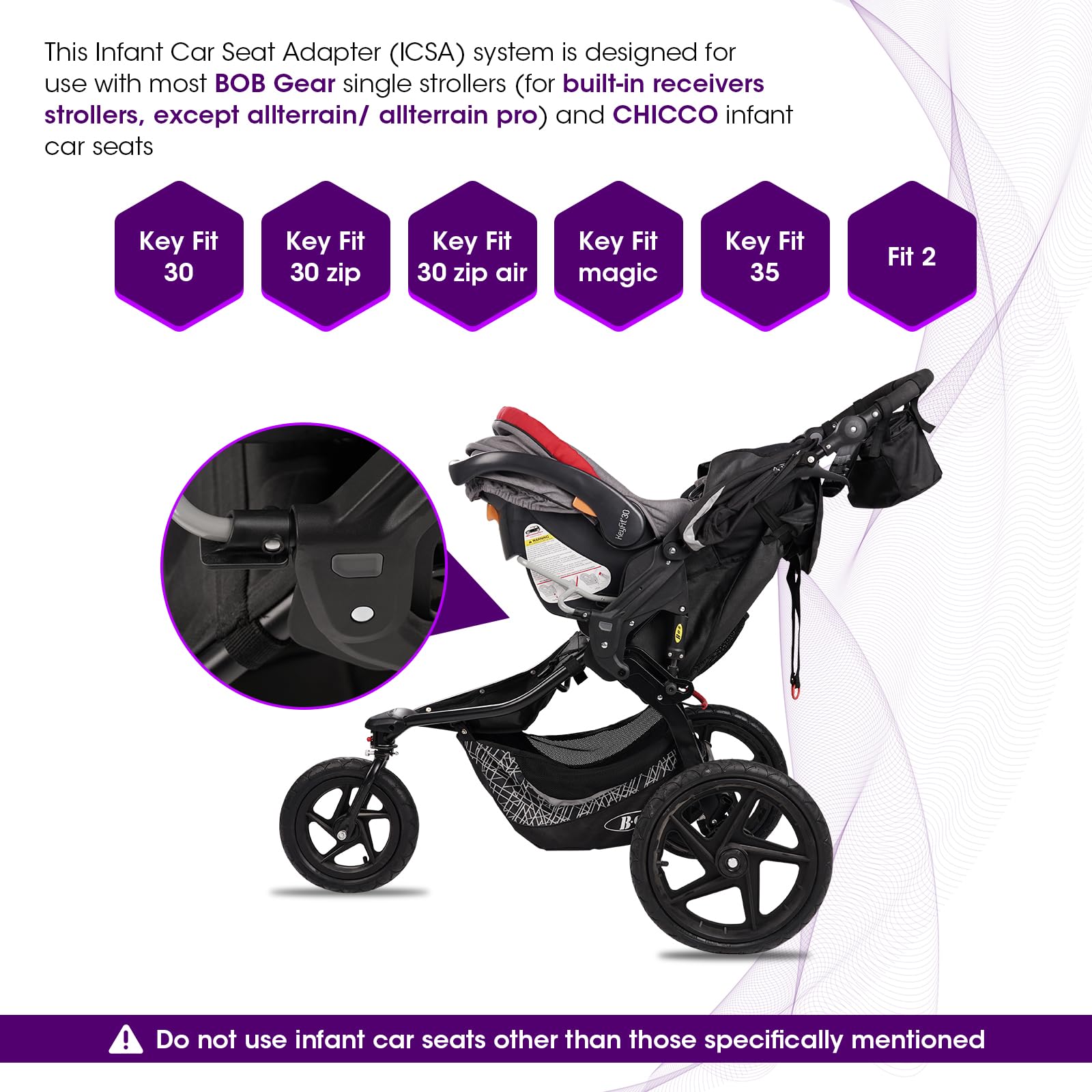 Touri Infant Car Seat Adapter Connect BOB Gear Single Jogging Stroller with Chicco Infant Car Seats, Stroller Accessories, Removable Receivers NOT Included
