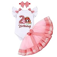 IMEKIS Baby Girl 1st Birthday Outfit Farm Cow Ladybug Romper Tutu Skirt Headband Christmas Bee Cake Smash Photo Shoot Clothes