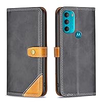 XYX Wallet Case for Motorola G71 5G, Folio Cover Stand Credit Card Slots Magnetic Closure Double Color Line Flip Shockproof Case for Moto G71 5G, Black