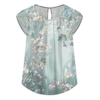 Womens Summer Blouse Peplum Tops for Women 2024 Summer Casual Fashion Print Bohemian Loose Fit with Short Sleeve Round Neck Shirts Mint Green XX-Large