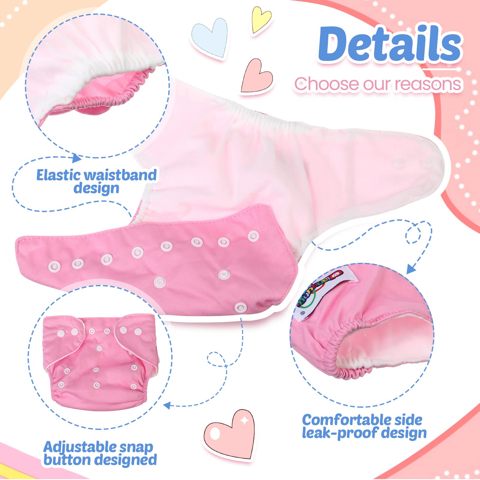 18 Pcs Baby Cloth Diapers Adjustable Reusable Cloth Diapers One Size Washable Nappy Covers Baby Cloth Pocket for Newborn Toddlers Boys Girls 8-25 Pound (No Inserts)