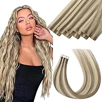 Moresoo Injected Tape in Hair Extensions Human Hair Blonde Mixed Brown Intact Hair Extensions Tape in 20 Inch Virgin Tape in Extensions 5 Pcs 12.5 Gram Seamless Skin Weft Virgin Hair #P8/60