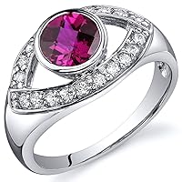 PEORA Created Ruby Ring in Sterling Silver, Enlightened Third Eye Design, 1 Carat Round Shape, 6mm, Comfort Fit, Sizes 5 to 9
