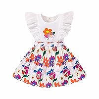 Small And Medium Sized Children'S New Products Girls' Summer Flower Print Skirt Suit With Flying Trim Fit Tights