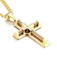 YL Men's Cross Necklace 316L Stainless Steel Large Jesus Christ Pendant White/Gold/Black Jewelry Rolo Chain for 24''
