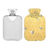 Heating Water Bag with Yellow Bees and Honeycombs Velvet Cover, 1 Liter Hot Water Bottle, Hot Water Bottle and Cover