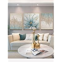 Flower and Abstract Canvas Wall Art for Living Room -Hand Painted Floral Oil Painting for Bedroom -3 Pieces Framed Large Abstract Wall Decoration for Office Kitchen 20x48 inches