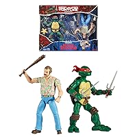 Bandai 2 Pack | Teenage Mutant Ninja Turtles Raphael Vs Stranger Things Hopper Action Figures | 6'' and Turtle with Articulation, P81192 | Multicolor
