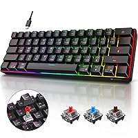 KOORUI 60% Gaming Keyboards, 61 Keys Wired Ultra-Compact Mechanical Keyboard 26 RGB Backlit with Red Switch Mini Keyboards for Windows MacOS Linux