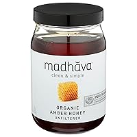 MADHAVA Organic Amber Honey, Unfiltered, 22 oz. Jar (Pack of 1) | Natural Sweetener, Sugar Alternative | 100% Pure Organic Honey | Pure Honey | USDA Organic | Non GMO | Liquid Sweetener