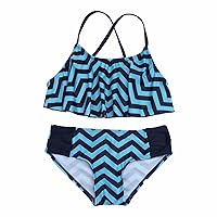 iiniim 2 Pcs Kids Girls Zig-zag Falbala Bikini Tankini Set Swimsuit Swimwear Top Bottom Bathing Suit
