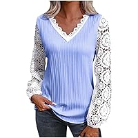 Today Deals Women Tops And Blouses Elegant Long Sleeves Lace Shirts Lantern Sleeve V Neck Tunic Casual Dressy T-Shirt Blouses Women'S Tops Dressy